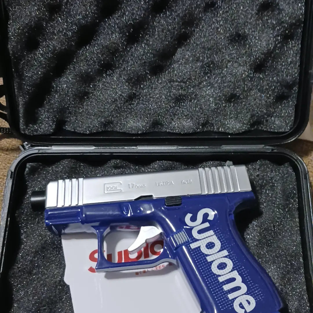 Torch Gun Lighter-Blue with Chrome slide with plastic case