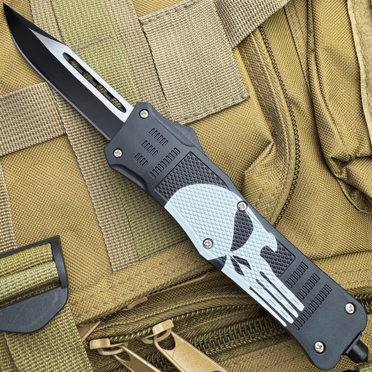 9" Punisher Tactical OTF Pocket Knife Drop Point Blade